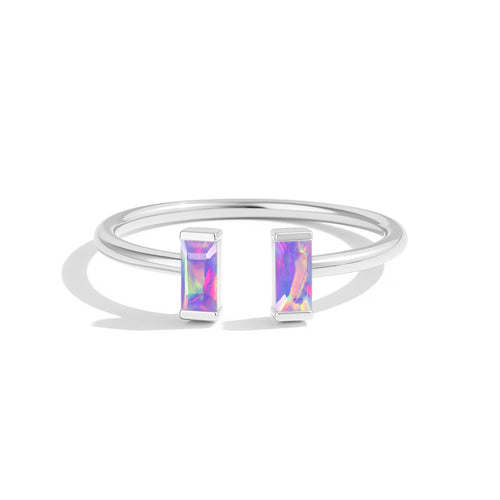 Natural Lavender Opal Vertical Baguette Open Ring in 925 Sterling Silver 5x2mm 0.50ct