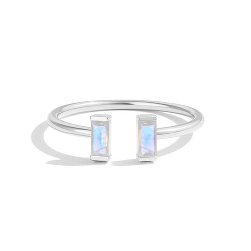 Natural Vertical Moonstone Baguette Open Ring in 925 Sterling Silver 5x2mm 0.80ct