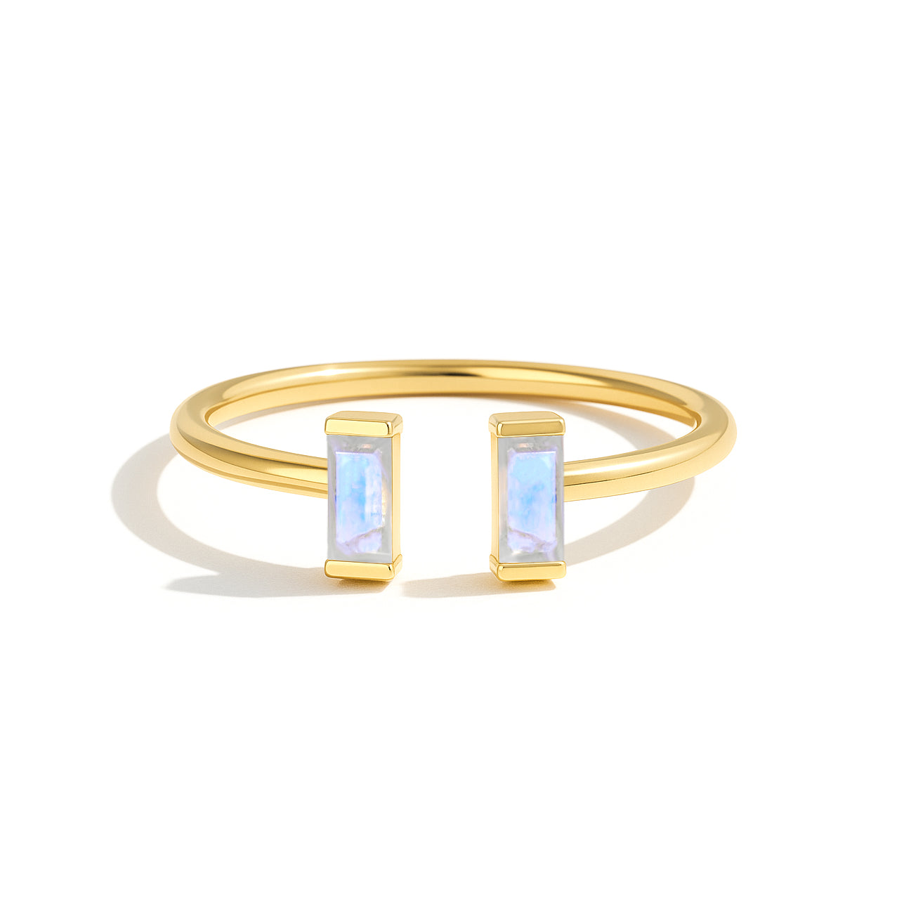 Natural Moonstone Baguette Open Ring in 925 Sterling Silver 5x2mm 0.80ct