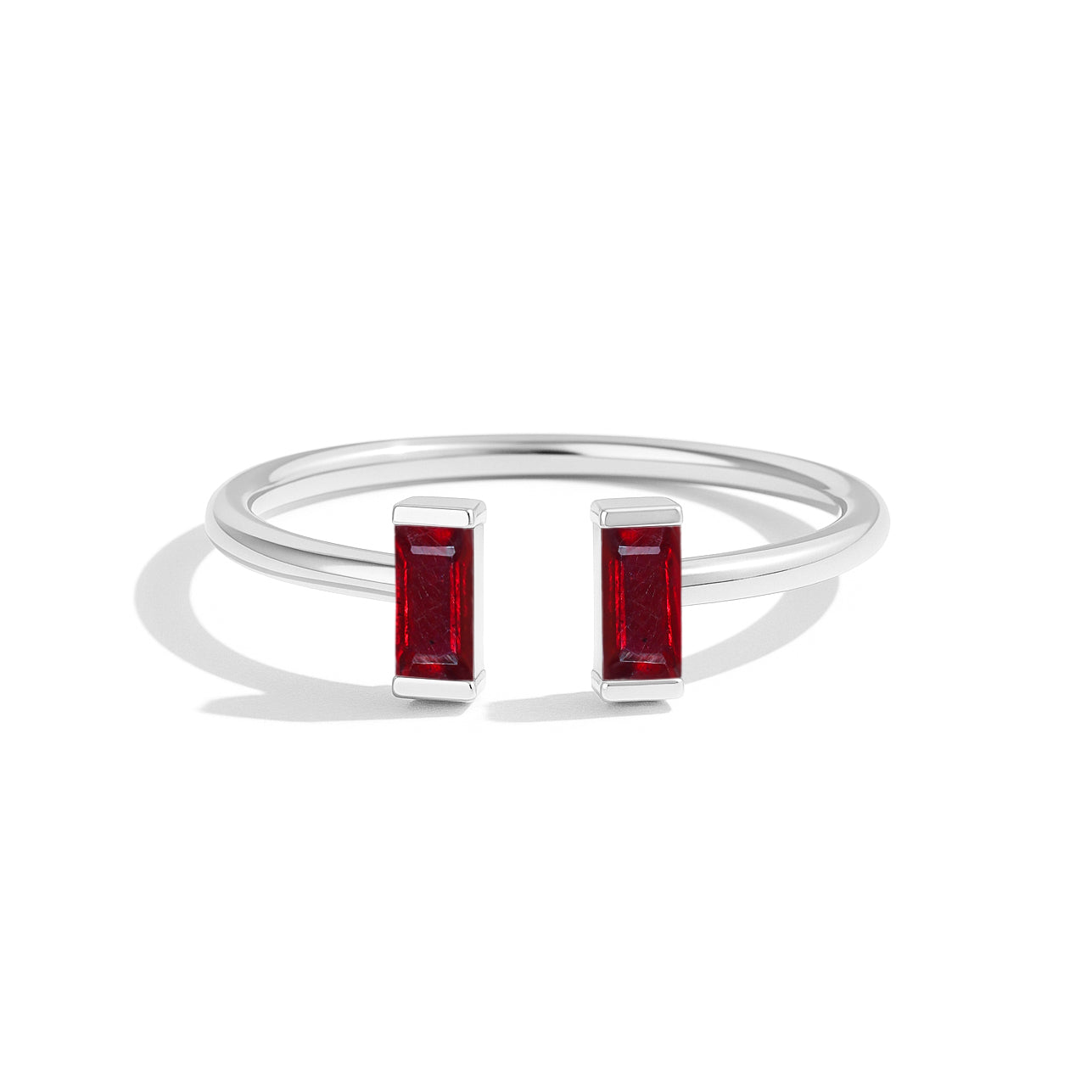 Natural Ruby Baguette Open Ring in 925 Sterling Silver 5x2mm 0.80ct