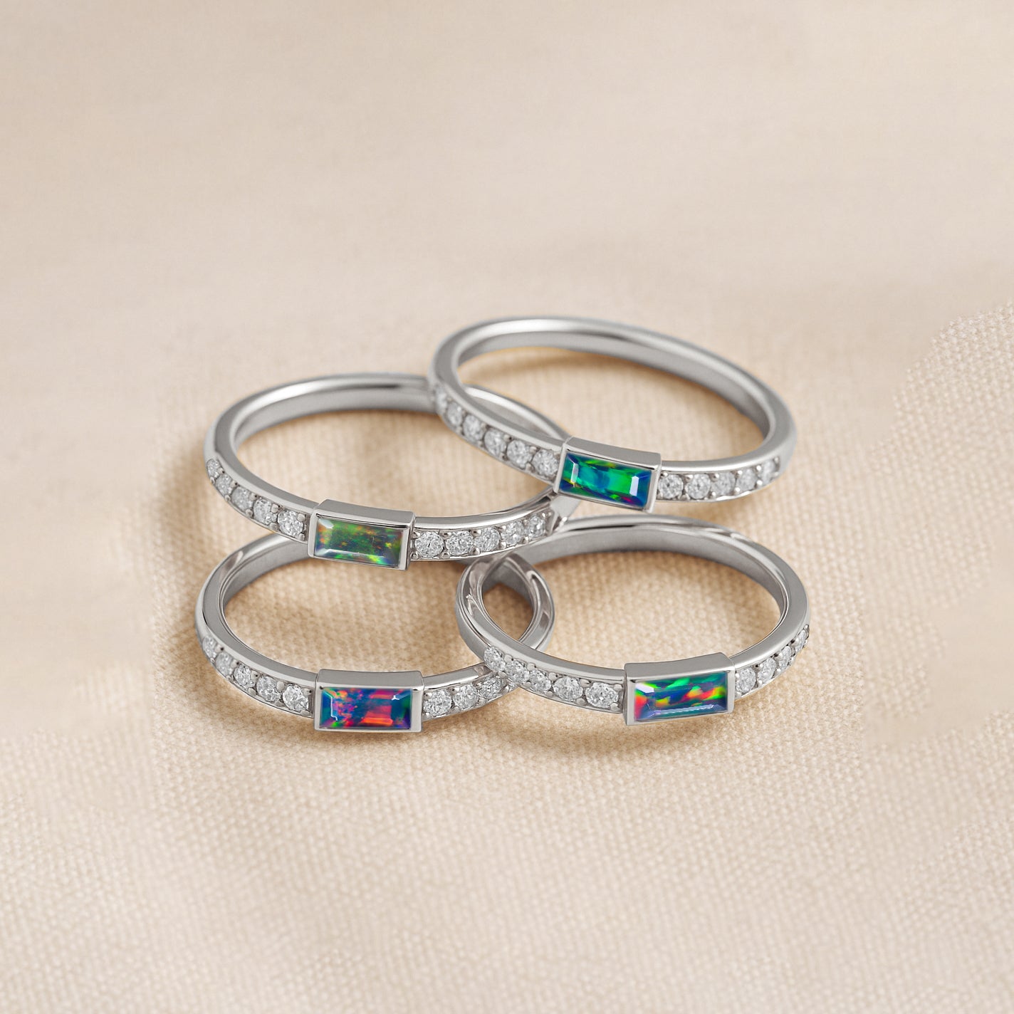 925 Sterling Silver Black Opal Baguette Solitaire Ring with 4x2mm Stone 0.20ct