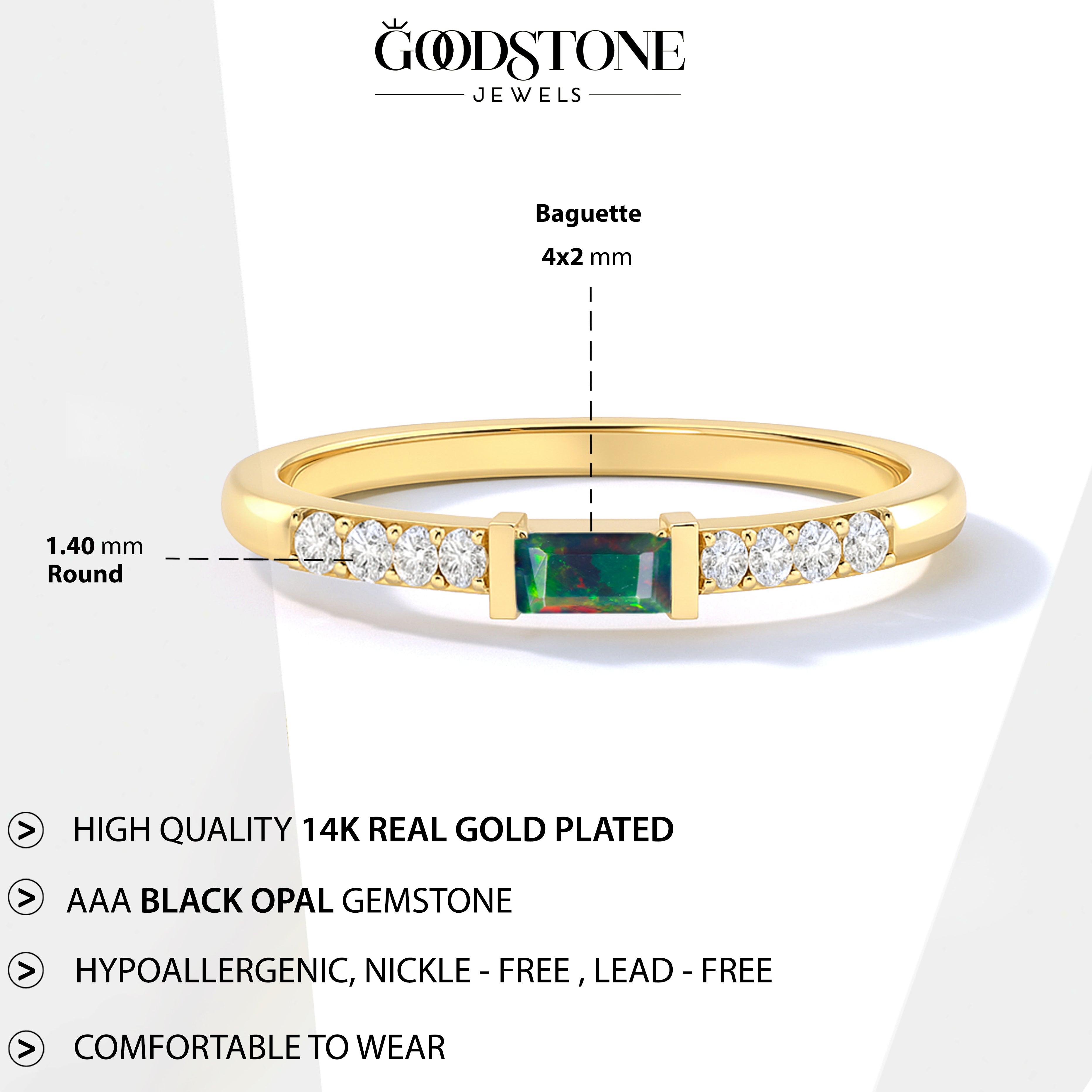 925 Sterling Silver Black Opal Baguette Solitaire Ring with 4x2mm Stone 0.20ct