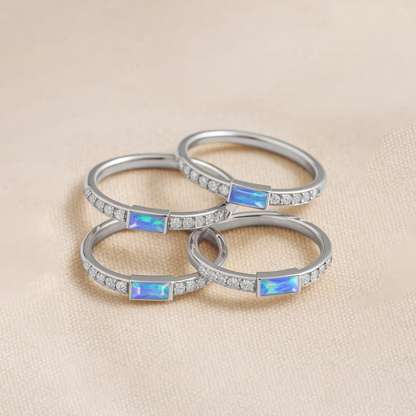 925 Sterling Silver Blue Opal Baguette Solitaire Ring with 4x2mm Stone 0.20ct
