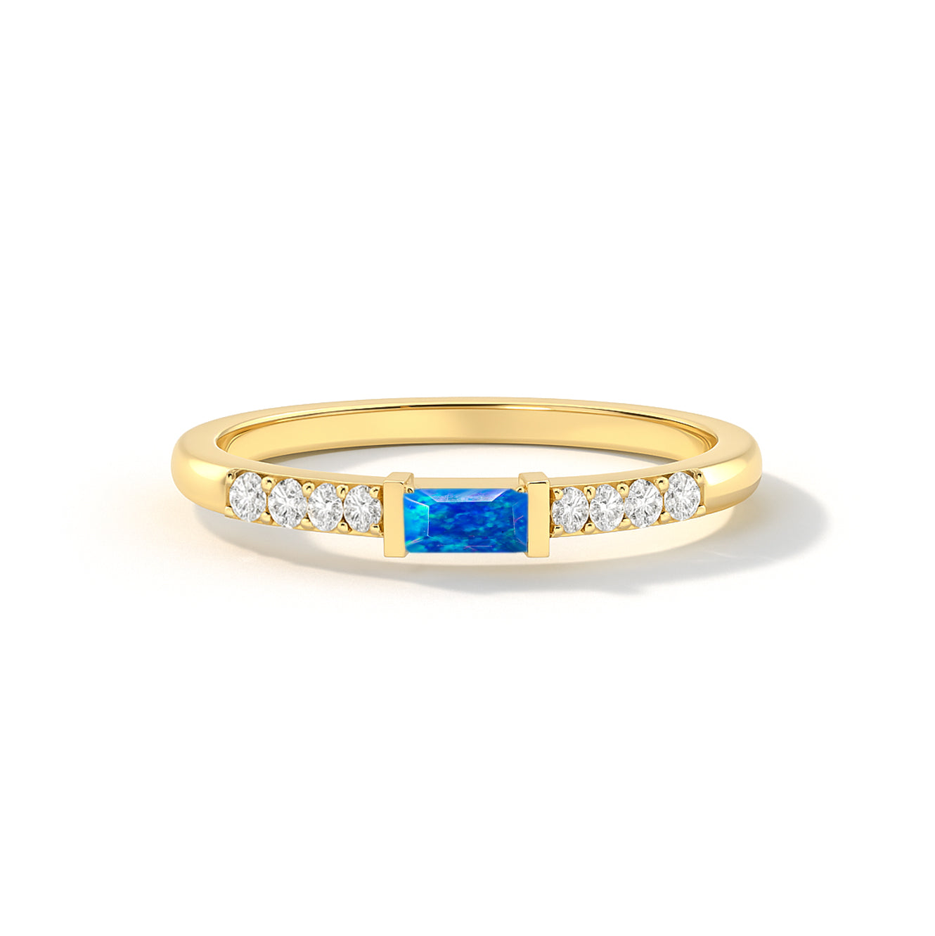 925 Sterling Silver Blue Opal Baguette Solitaire Ring with 4x2mm Stone 0.20ct