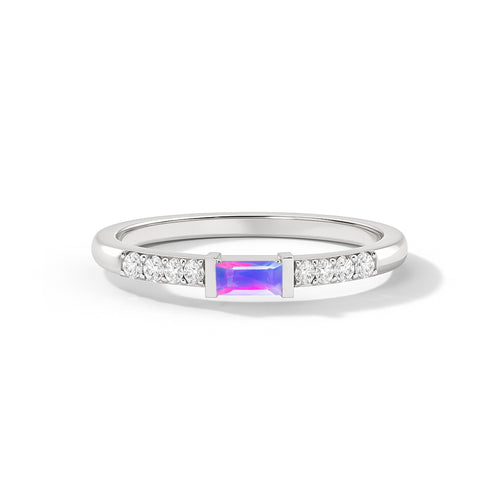 925 Sterling Silver Lavender Opal Baguette Multi Solitaire Designed Ring with 4x2mm Stone (0.20ct)
