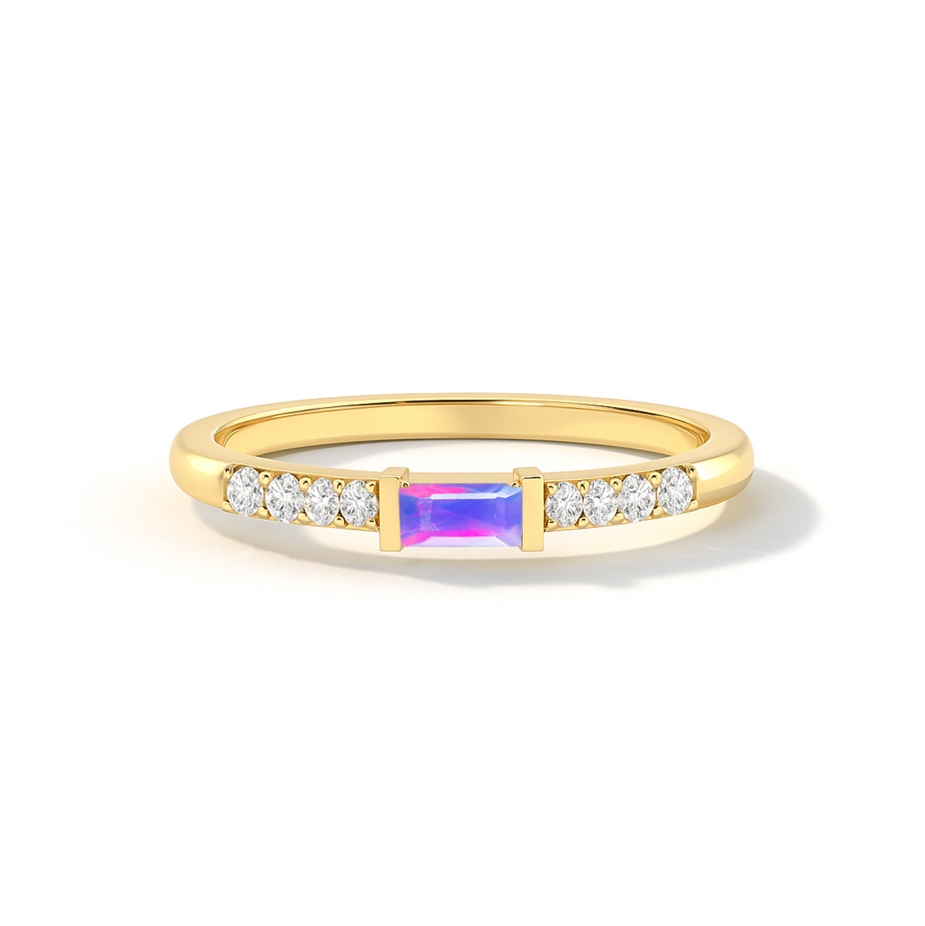 925 Sterling Silver Lavender Opal Baguette Solitaire Ring with 4x2mm Stone 0.20ct