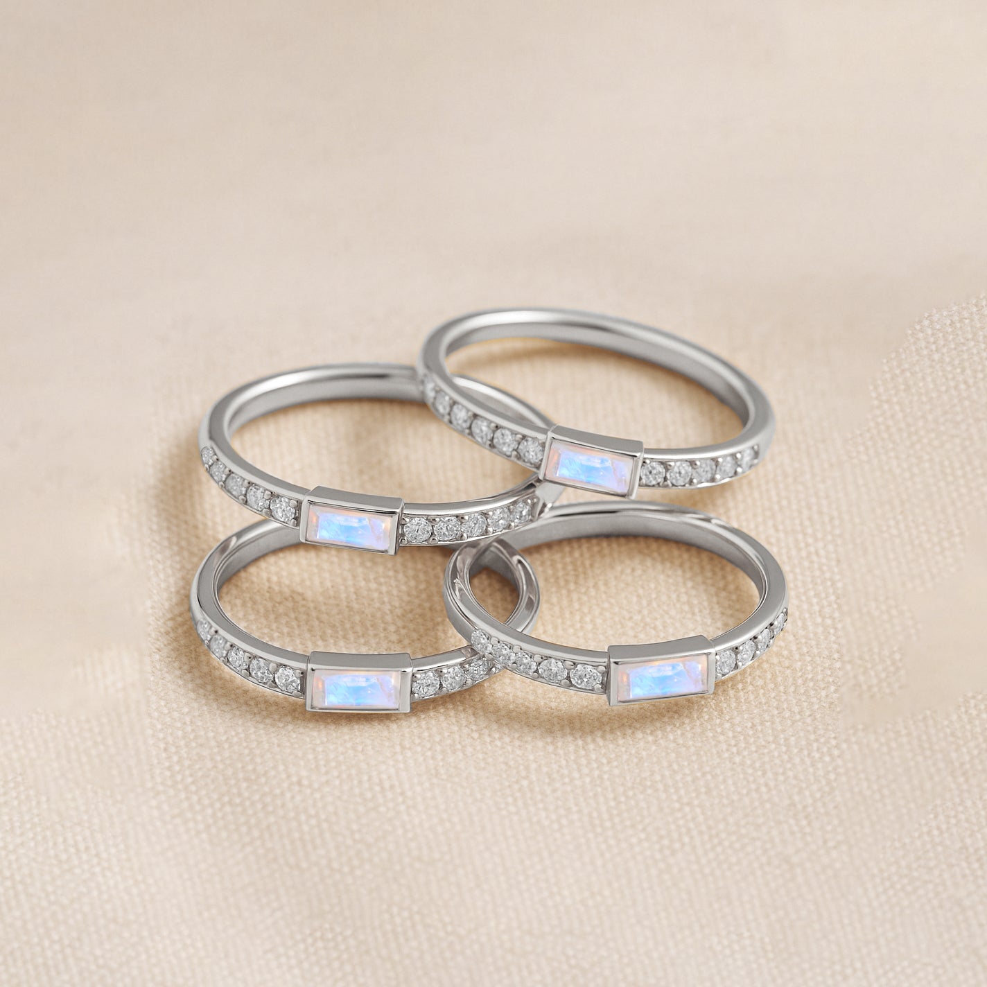 925 Sterling Silver Moonstone Baguette Solitaire Ring with 4x2mm Stone 0.30ct