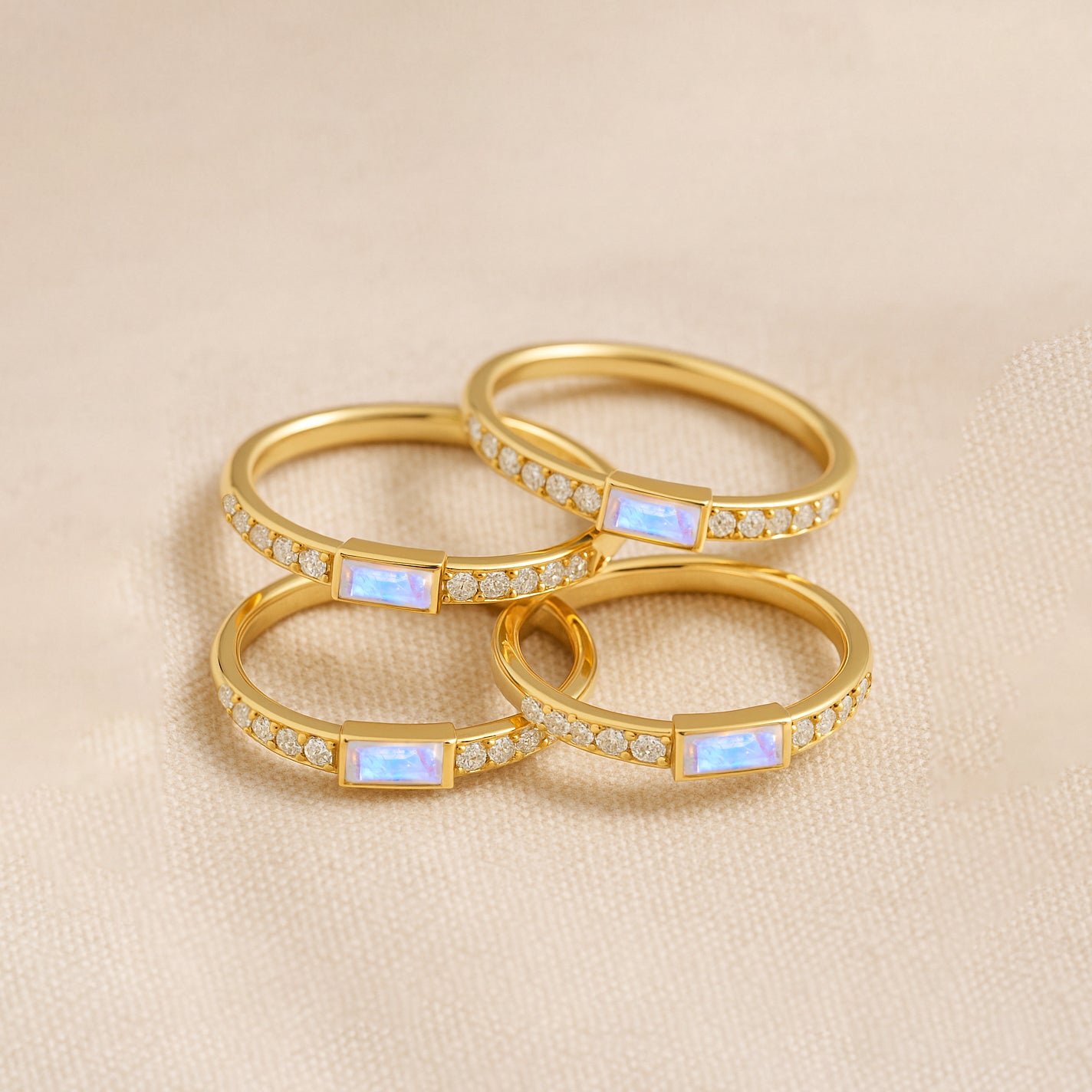 925 Sterling Silver Moonstone Baguette Solitaire Ring with 4x2mm Stone 0.30ct