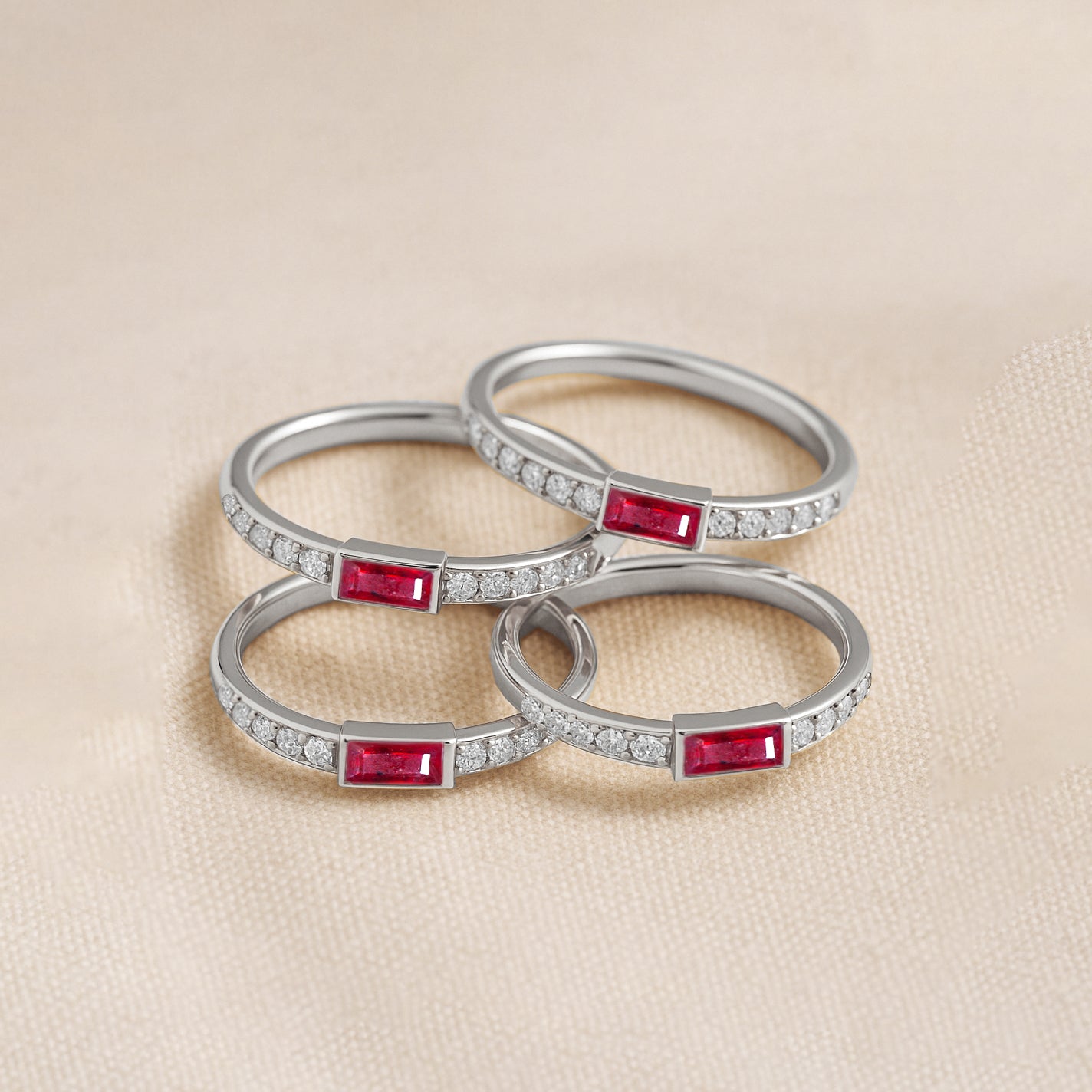 925 Sterling Silver Ruby Baguette Solitaire Ring with 4x2mm Stone 0.30ct