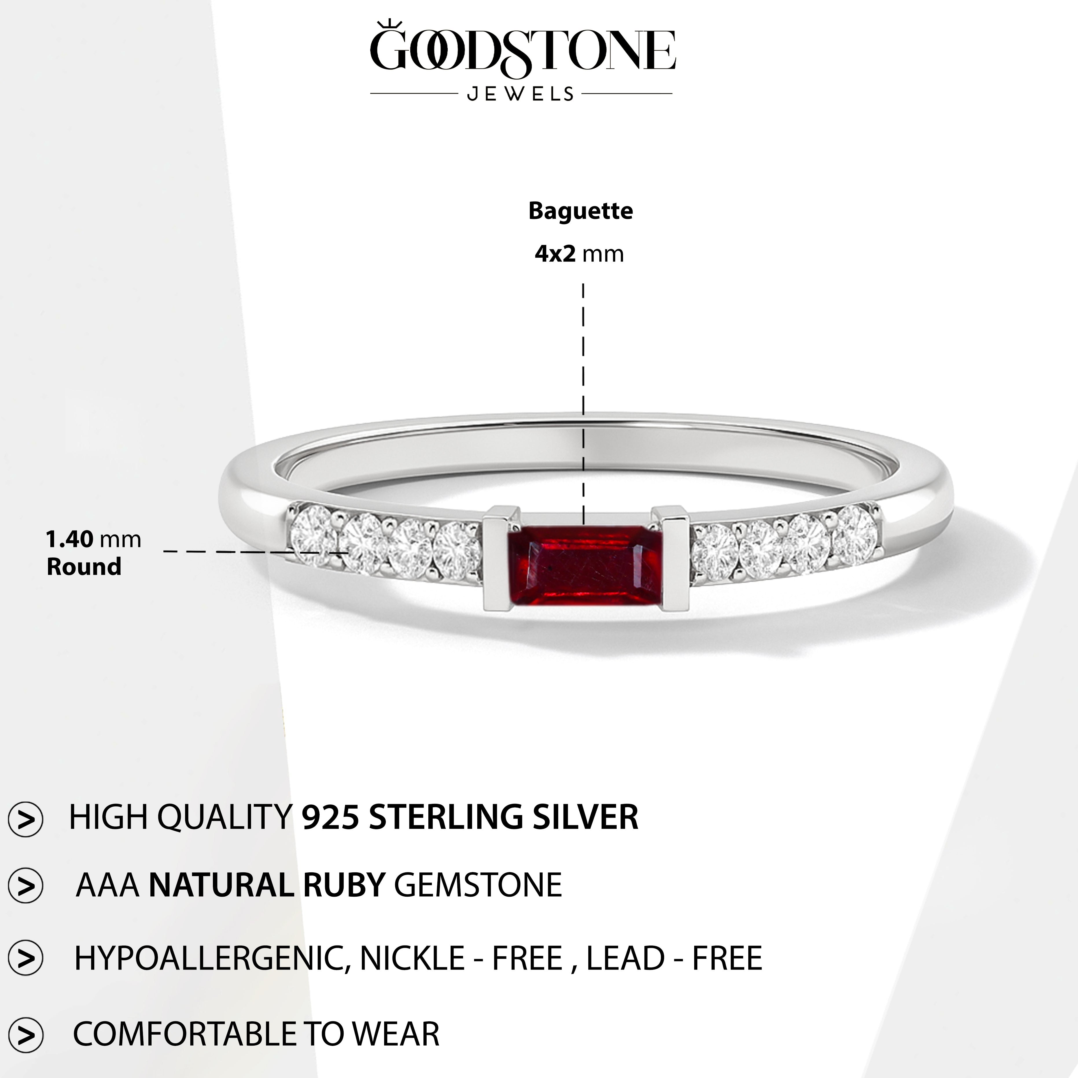 925 Sterling Silver Ruby Baguette Solitaire Ring with 4x2mm Stone 0.30ct