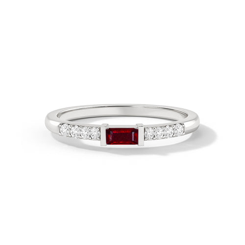 925 Sterling Silver Ruby Baguette Solitaire Designed Ring with 4x2mm Stone 0.30ct