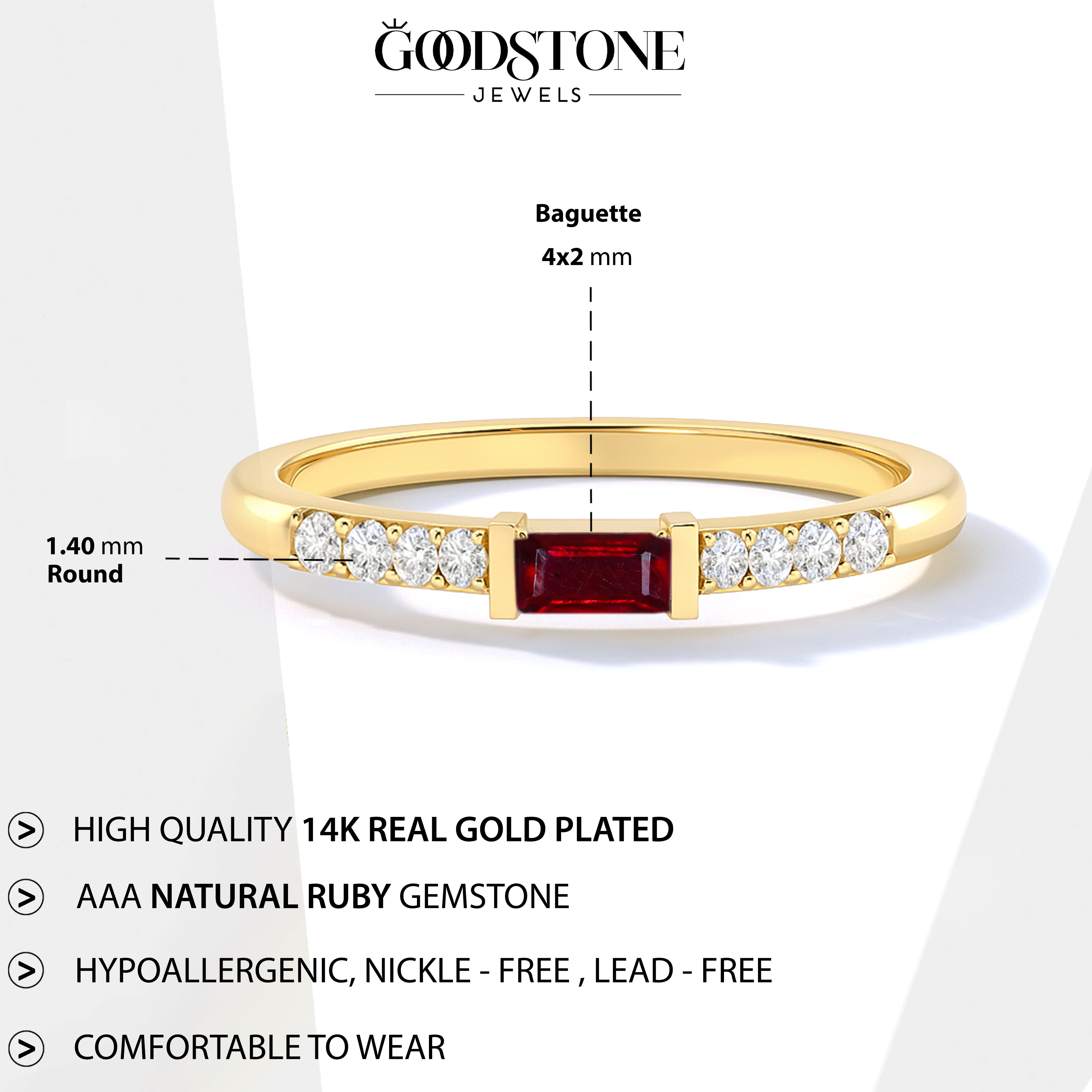 925 Sterling Silver Ruby Baguette Solitaire Ring with 4x2mm Stone 0.30ct