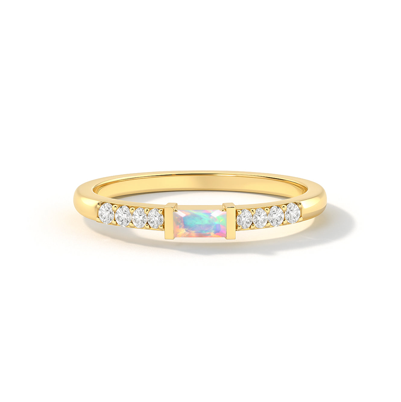 925 Sterling Silver White Opal Baguette Solitaire Ring with 4x2mm Stone 0.20ct