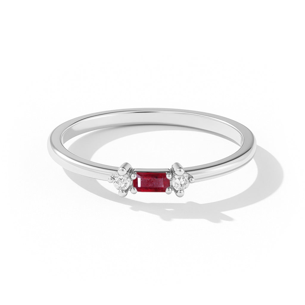 925 Sterling Silver Ruby Baguette Solitaire Ring with 4x2mm Stone 0.30ct