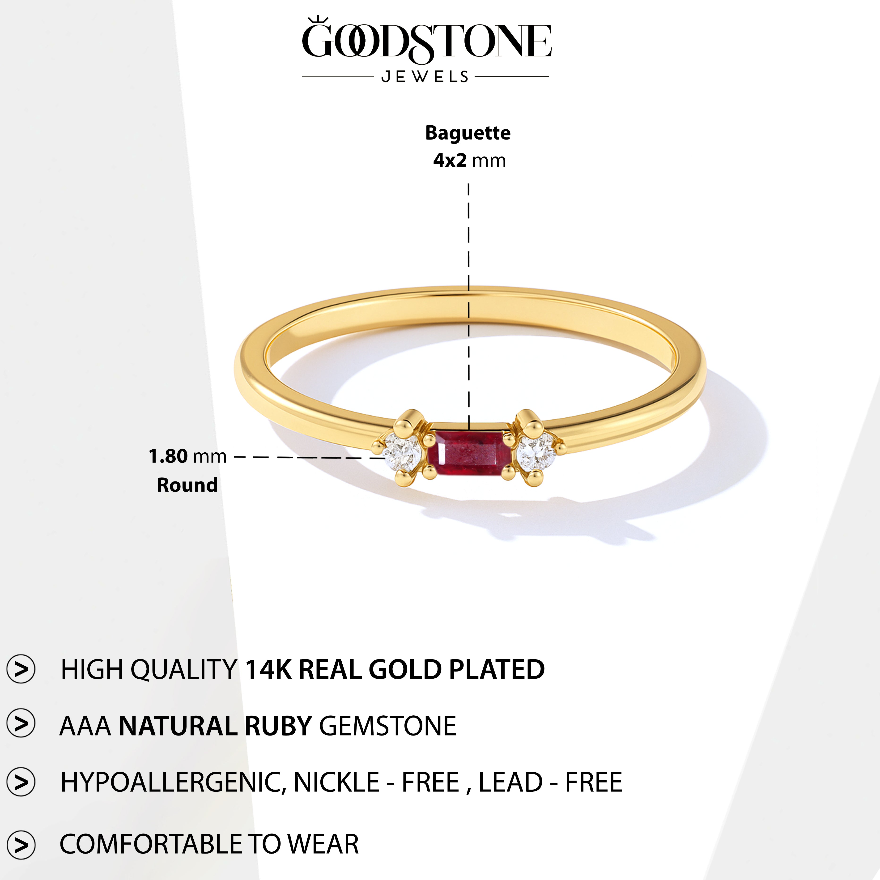 925 Sterling Silver Ruby Baguette Solitaire Ring with 4x2mm Stone 0.30ct