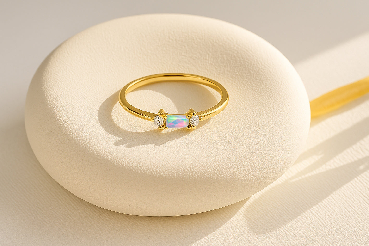 925 Sterling Silver White Opal Baguette Solitaire Ring with 4x2mm Stone 0.20ct