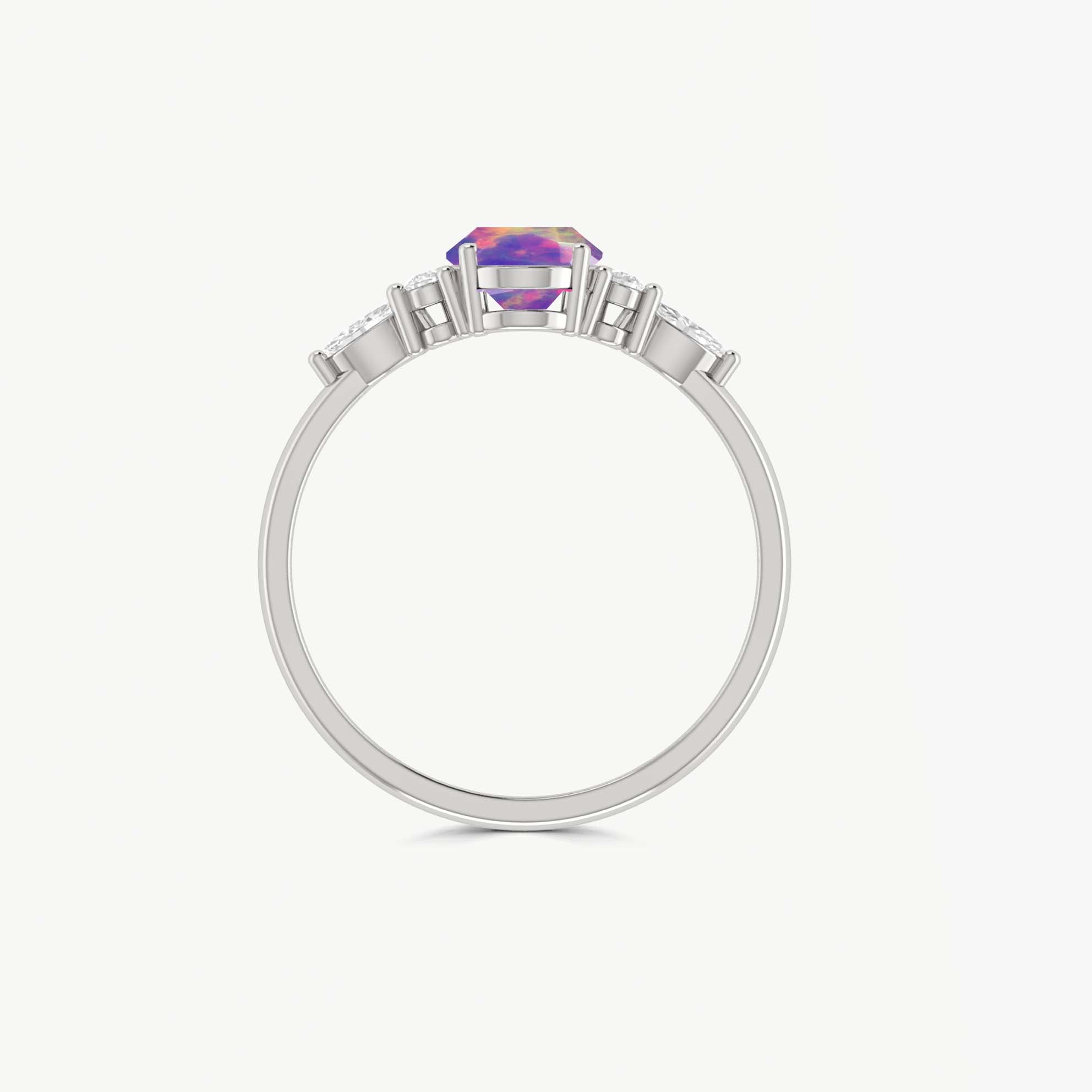 Oval Shape Natural Lavender Opal & Zircon Solitaire with Accents Ring