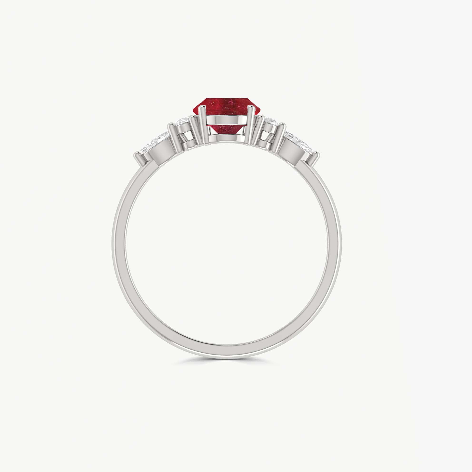 Oval Shape Natural Ruby & White Zircon Solitaire with Accents Ring
