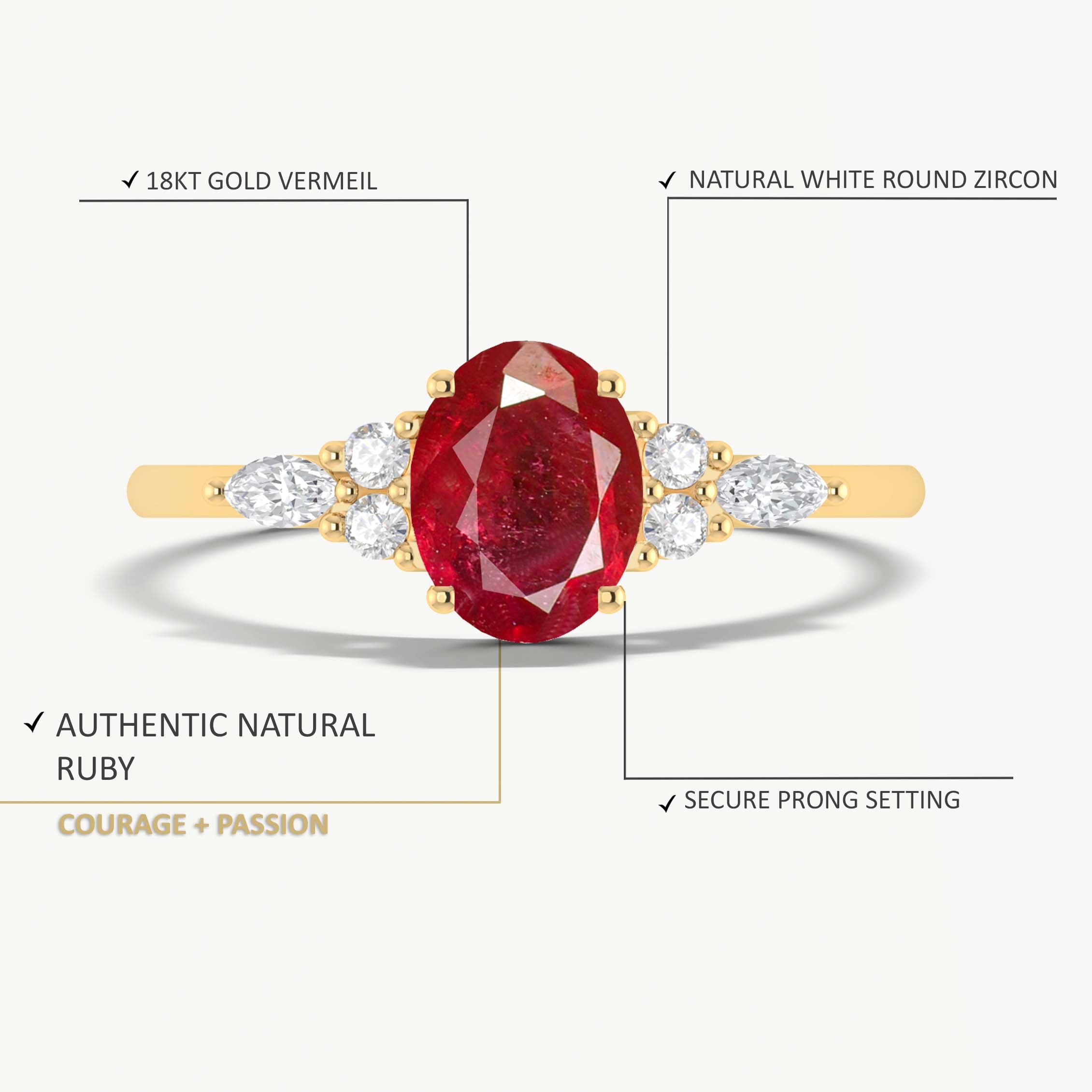 Oval Shape Natural Ruby & White Zircon Solitaire with Accents Ring