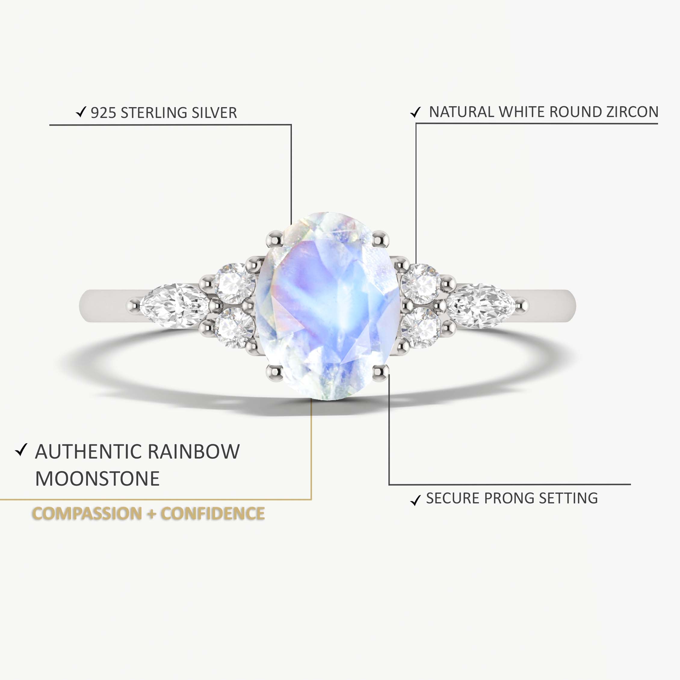 Natural Rainbow moonstone oval shape stone Engagement ring