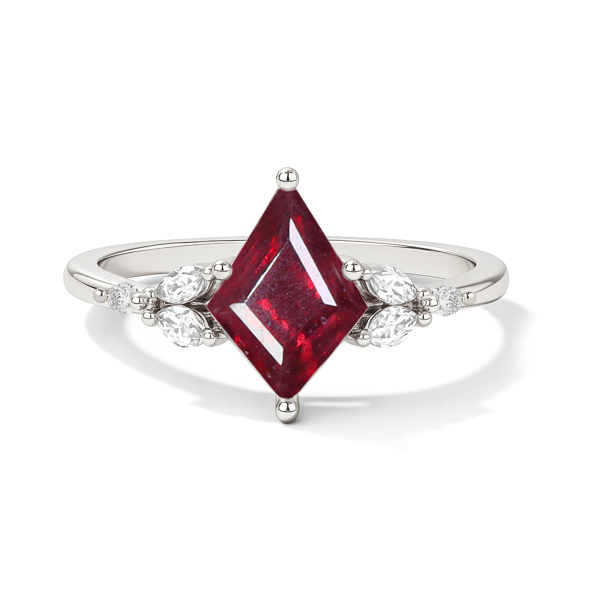 Natural Ruby Kite Shape Faceted Cut Designer Ring with Cubic Zircon