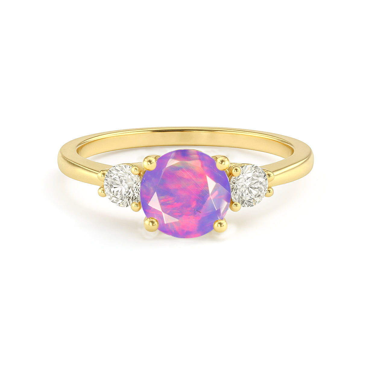 Natural Lavender Opal and Cubic Zircon Birthstone Trilogy Ring
