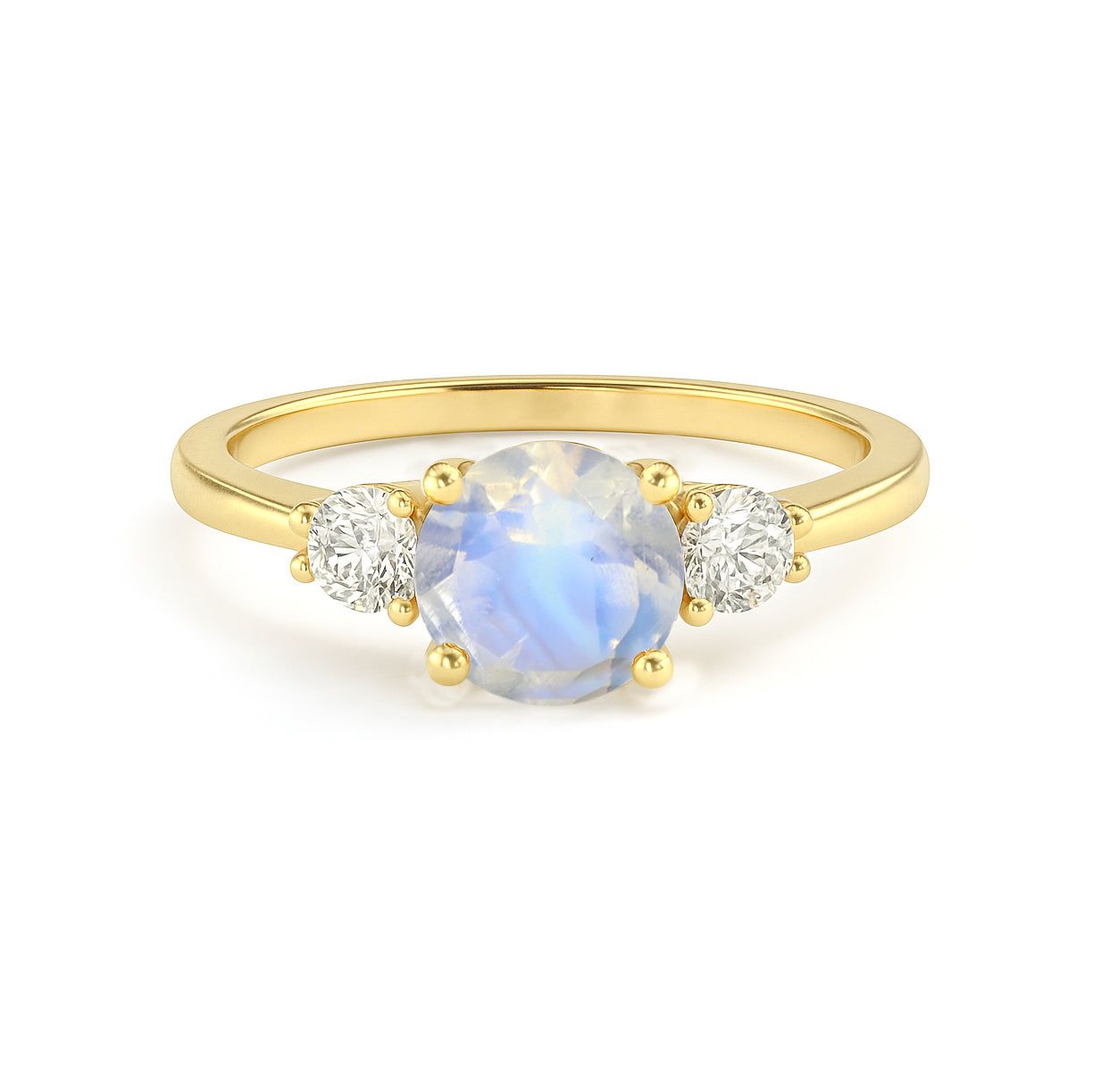 Natural Moonstone and Cubic Zircon Birthstone Trilogy Ring