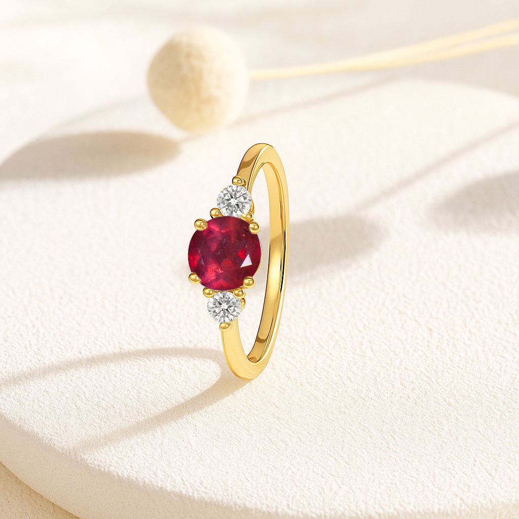 Natural Ruby and Cubic Zircon Birthstone Trilogy Ring