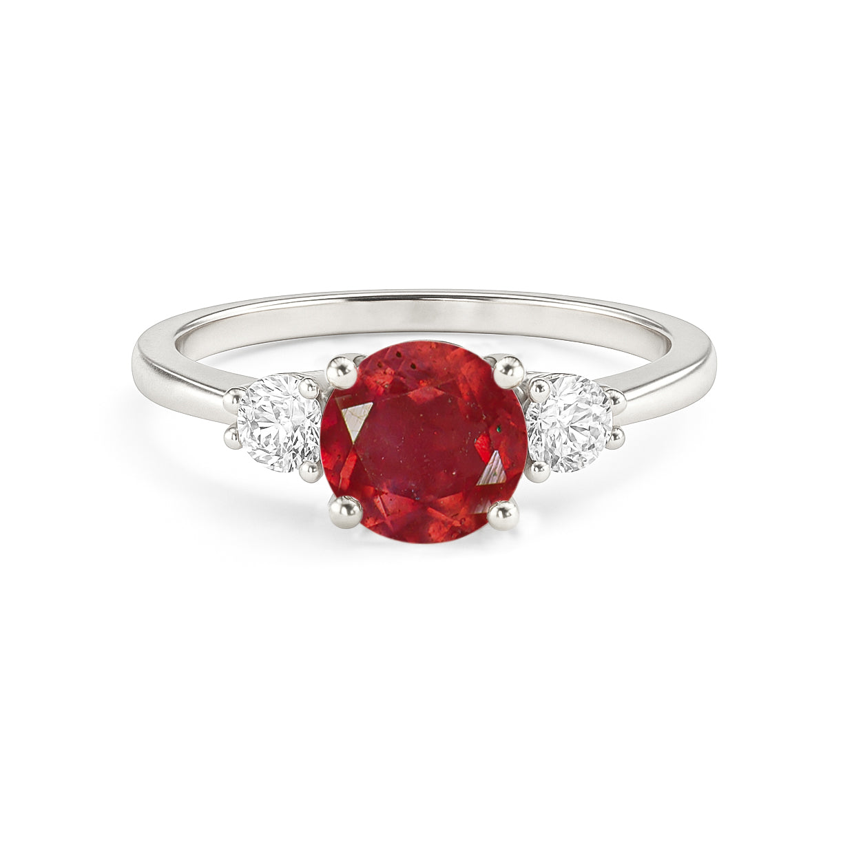 Natural Ruby and Cubic Zircon Birthstone Trilogy Ring