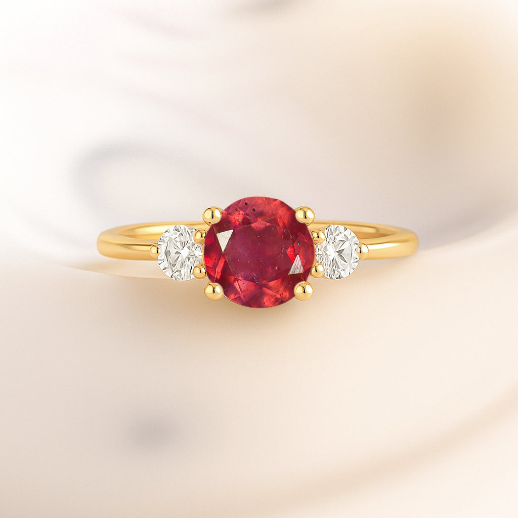 Natural Ruby and Cubic Zircon Birthstone Trilogy Ring