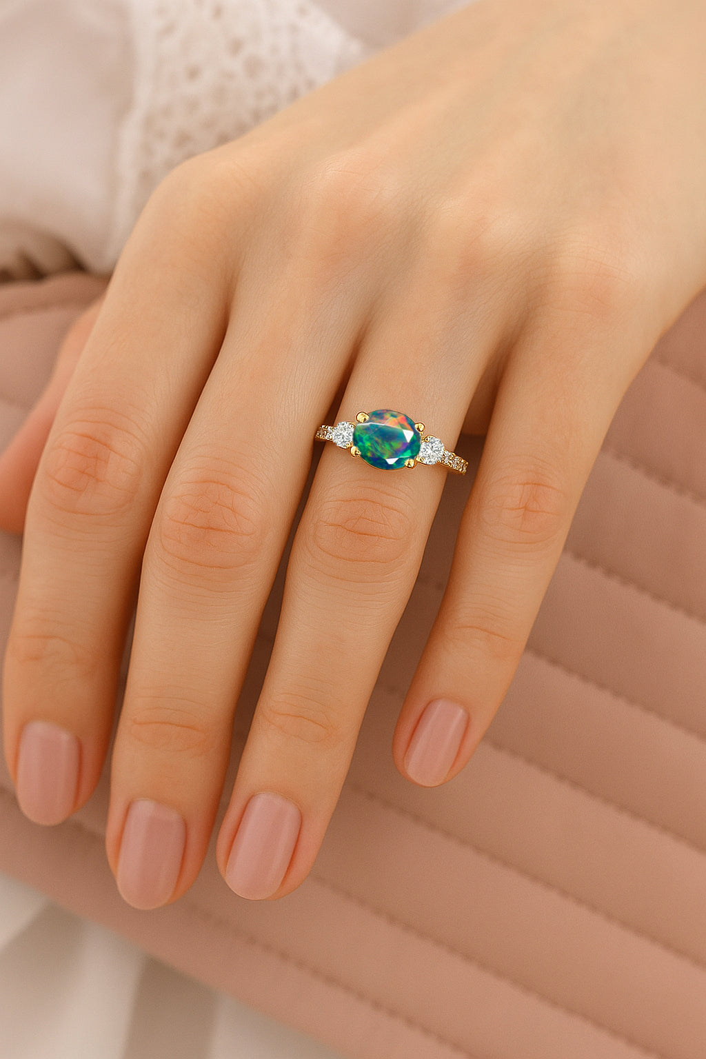 Statement Birthstone Ring with Natural Black Opal Faceted Stone