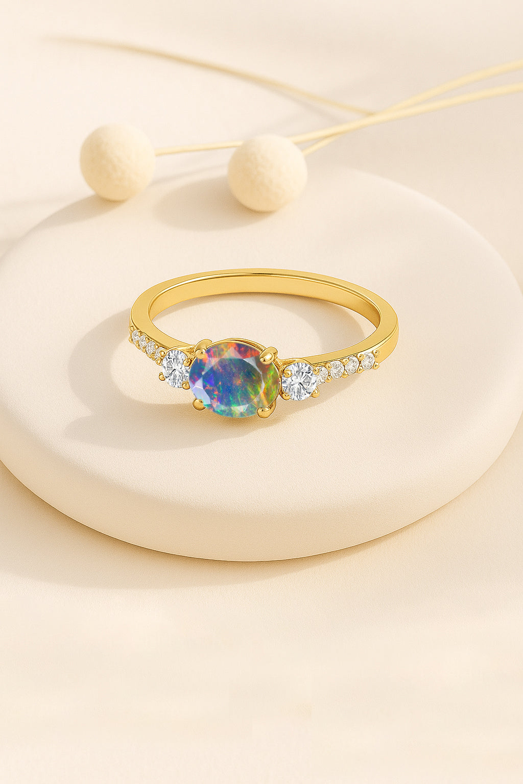 Statement Birthstone Ring with Natural Black Opal Faceted Stone