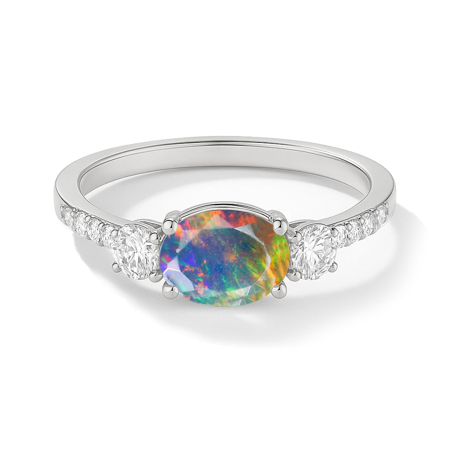 Statement Birthstone Ring with Natural Black Opal Faceted Stone