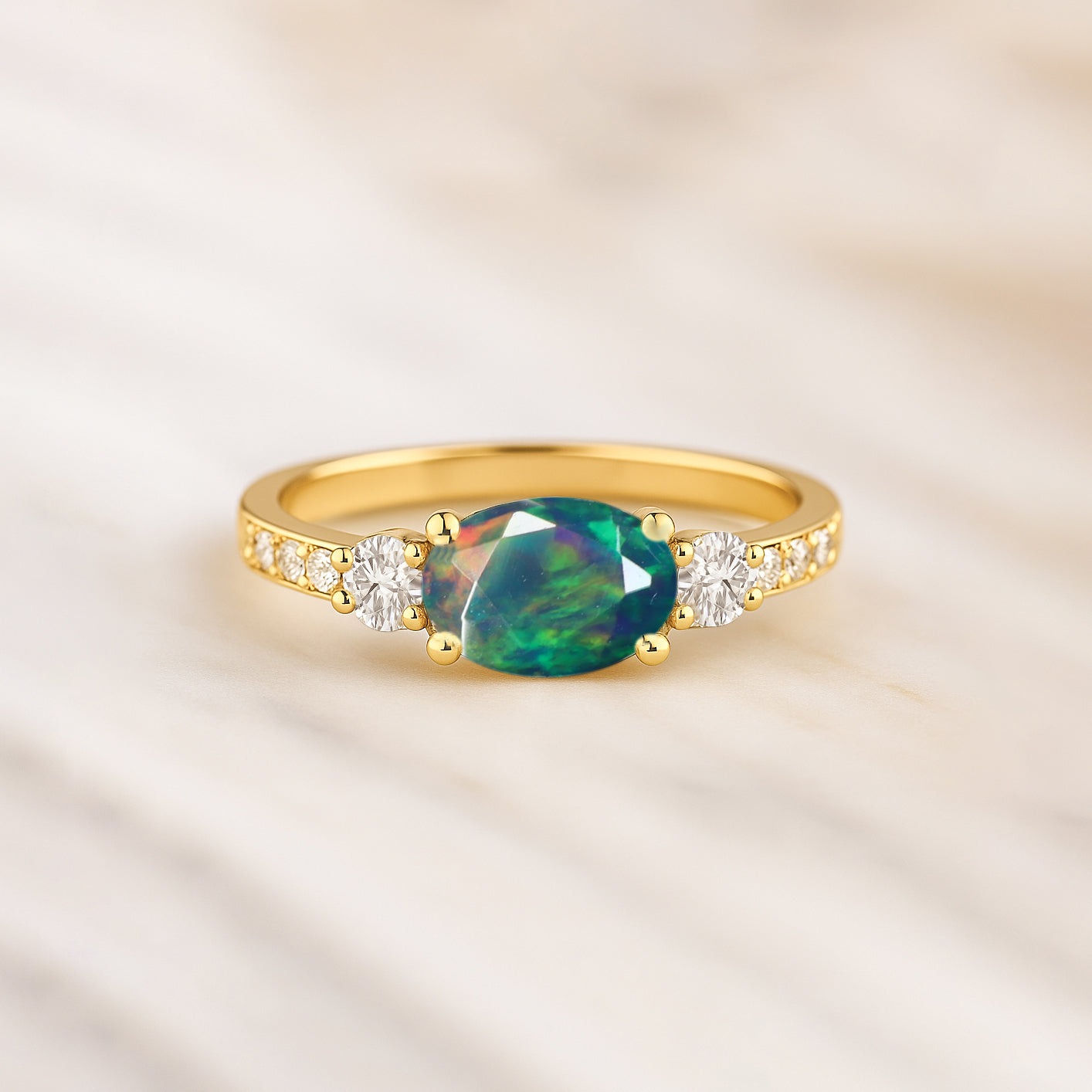 Statement Birthstone Ring with Natural Black Opal Faceted Stone