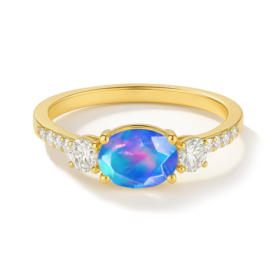 Statement Birthstone Ring with Natural Blue Opal Faceted Stone