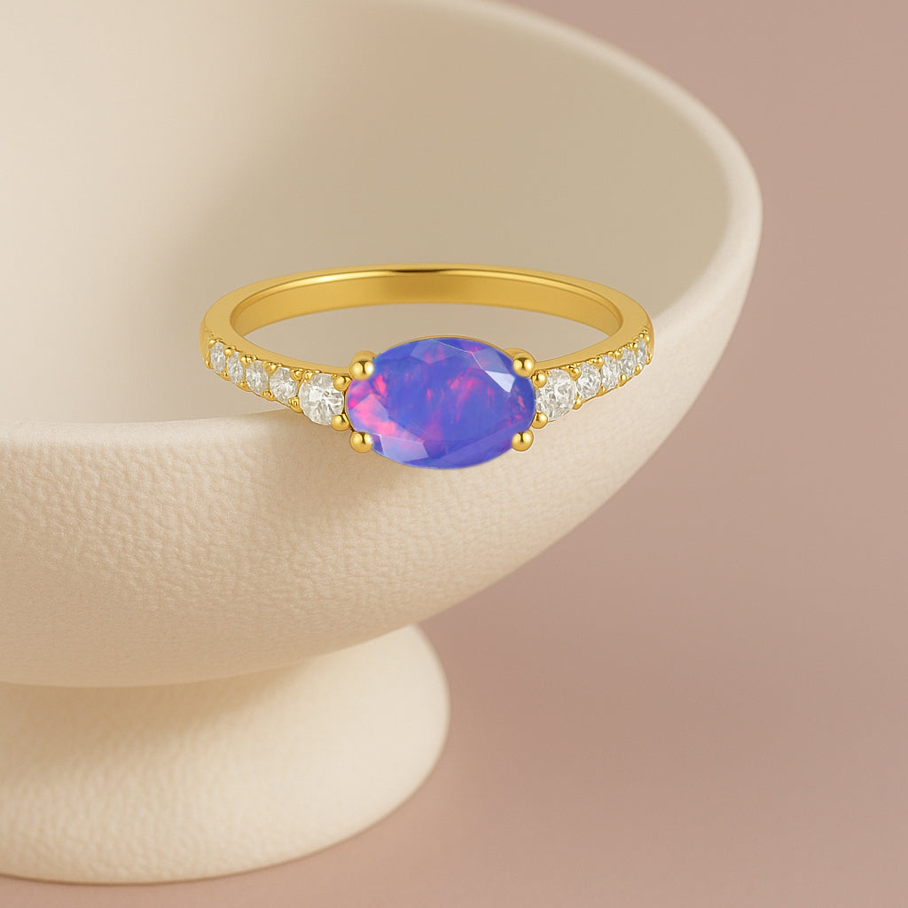 Statement Birthstone Ring with Natural Lavender Opal Faceted Stone