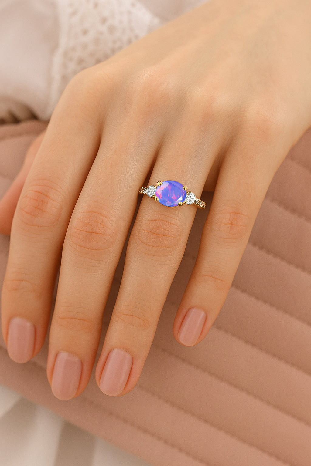 Statement Birthstone Ring with Natural Lavender Opal Faceted Stone