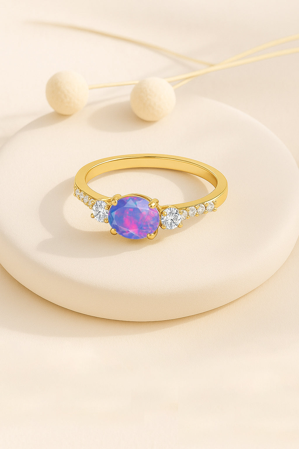 Statement Birthstone Ring with Natural Lavender Opal Faceted Stone