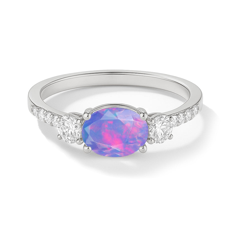 Statement Birthstone Ring with Natural Lavender Opal Faceted Stone
