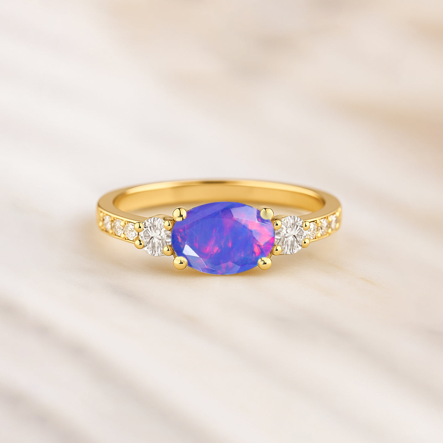 Statement Birthstone Ring with Natural Lavender Opal Faceted Stone