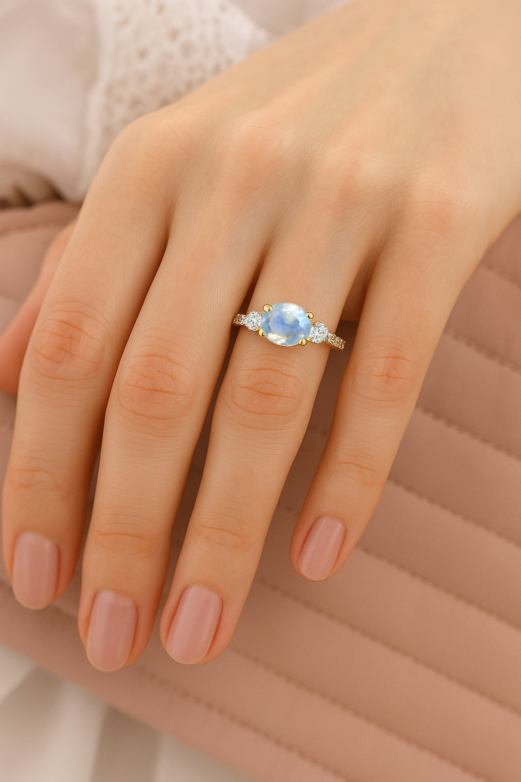Statement Birthstone Ring with Natural Moonstone Faceted Stone