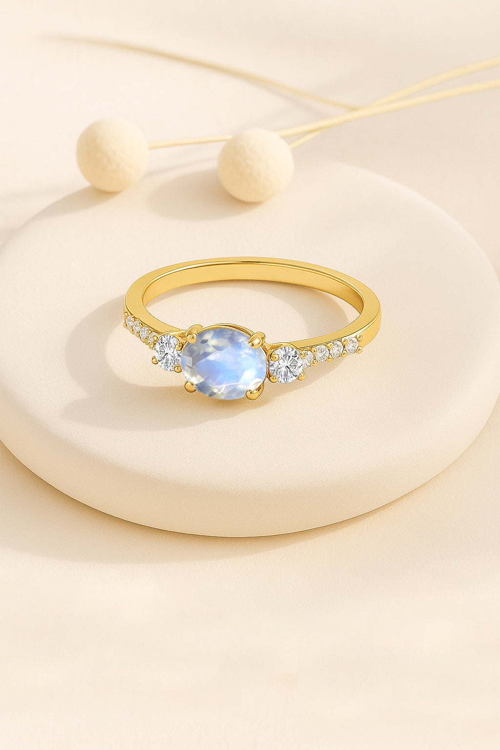 Statement Birthstone Ring with Natural Moonstone Faceted Stone