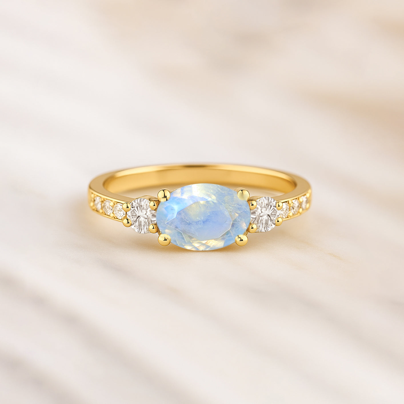 Statement Birthstone Ring with Natural Moonstone Faceted Stone