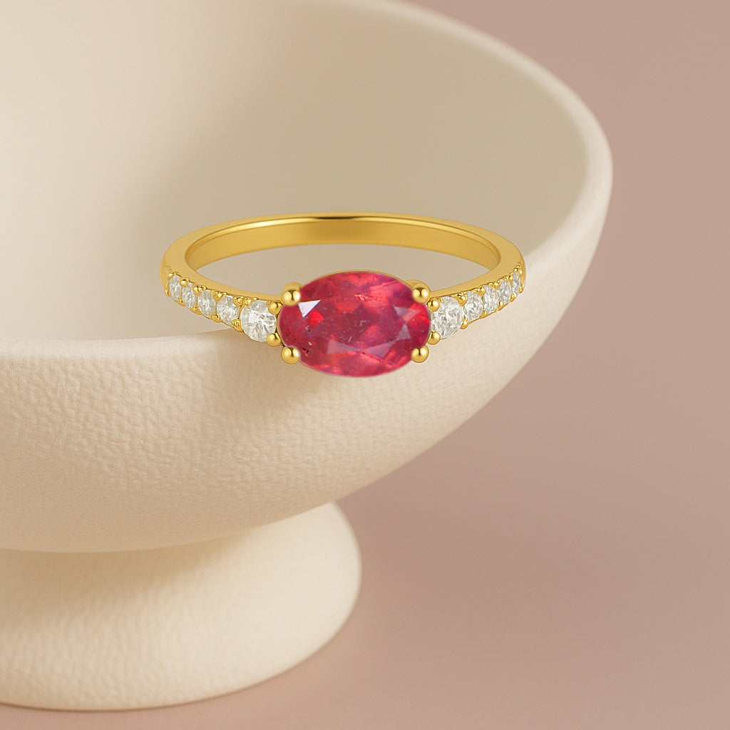 Statement Birthstone Ring with Natural Ruby Faceted Stone