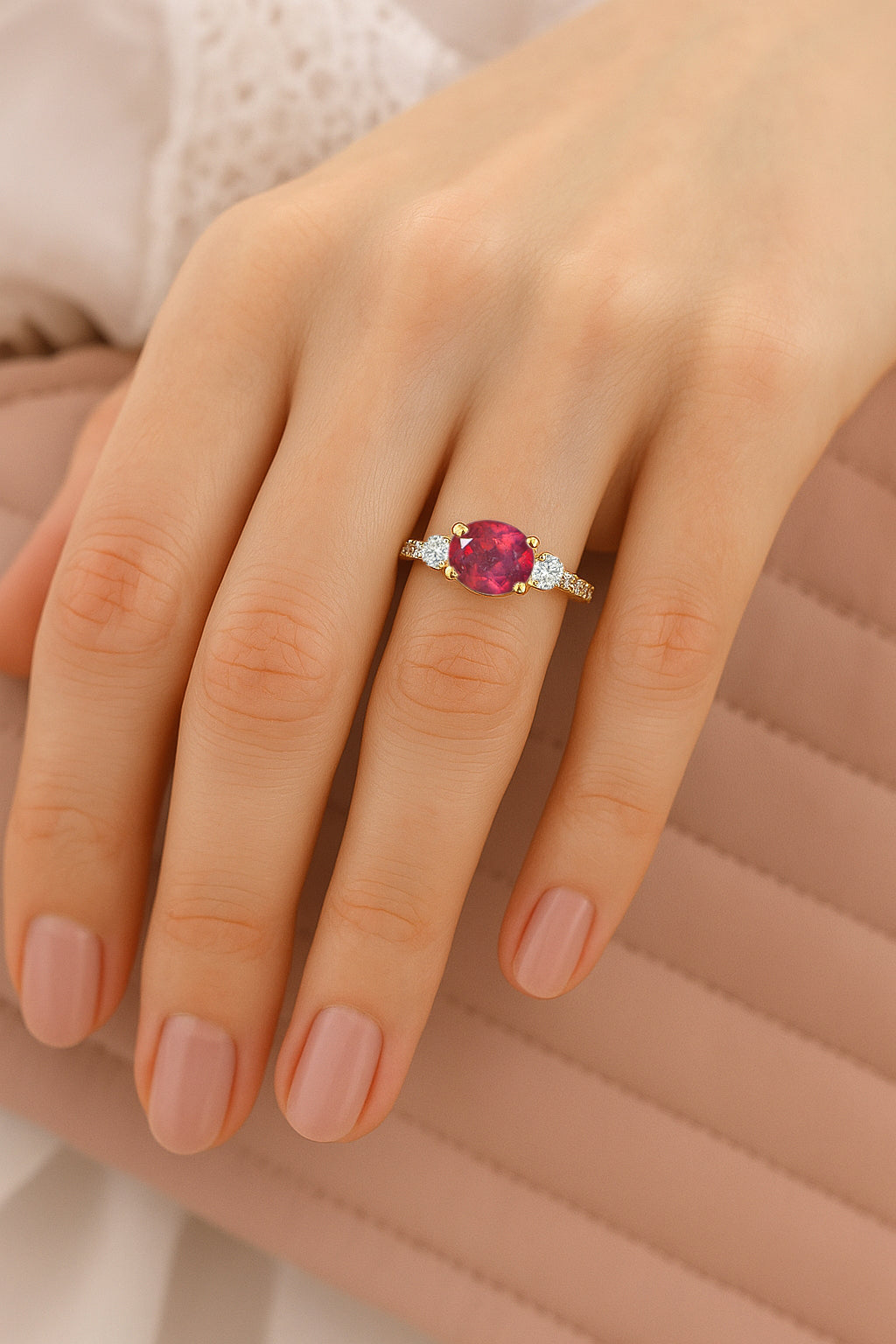 Statement Birthstone Ring with Natural Ruby Faceted Stone
