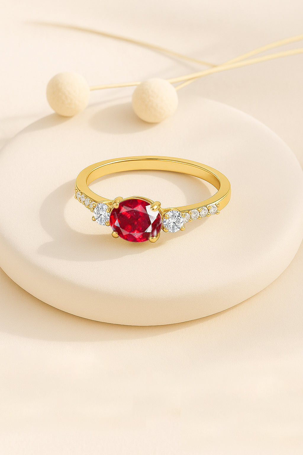 Statement Birthstone Ring with Natural Ruby Faceted Stone