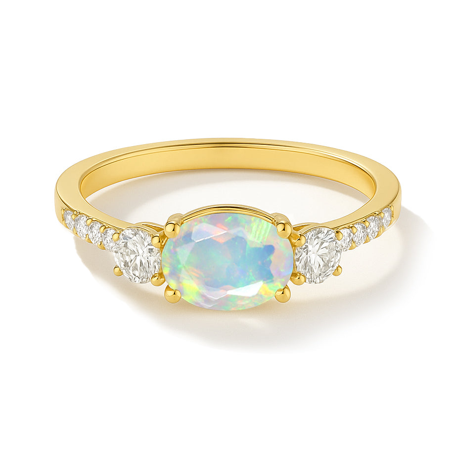 Statement Birthstone Ring with Natural White Opal Faceted Stone