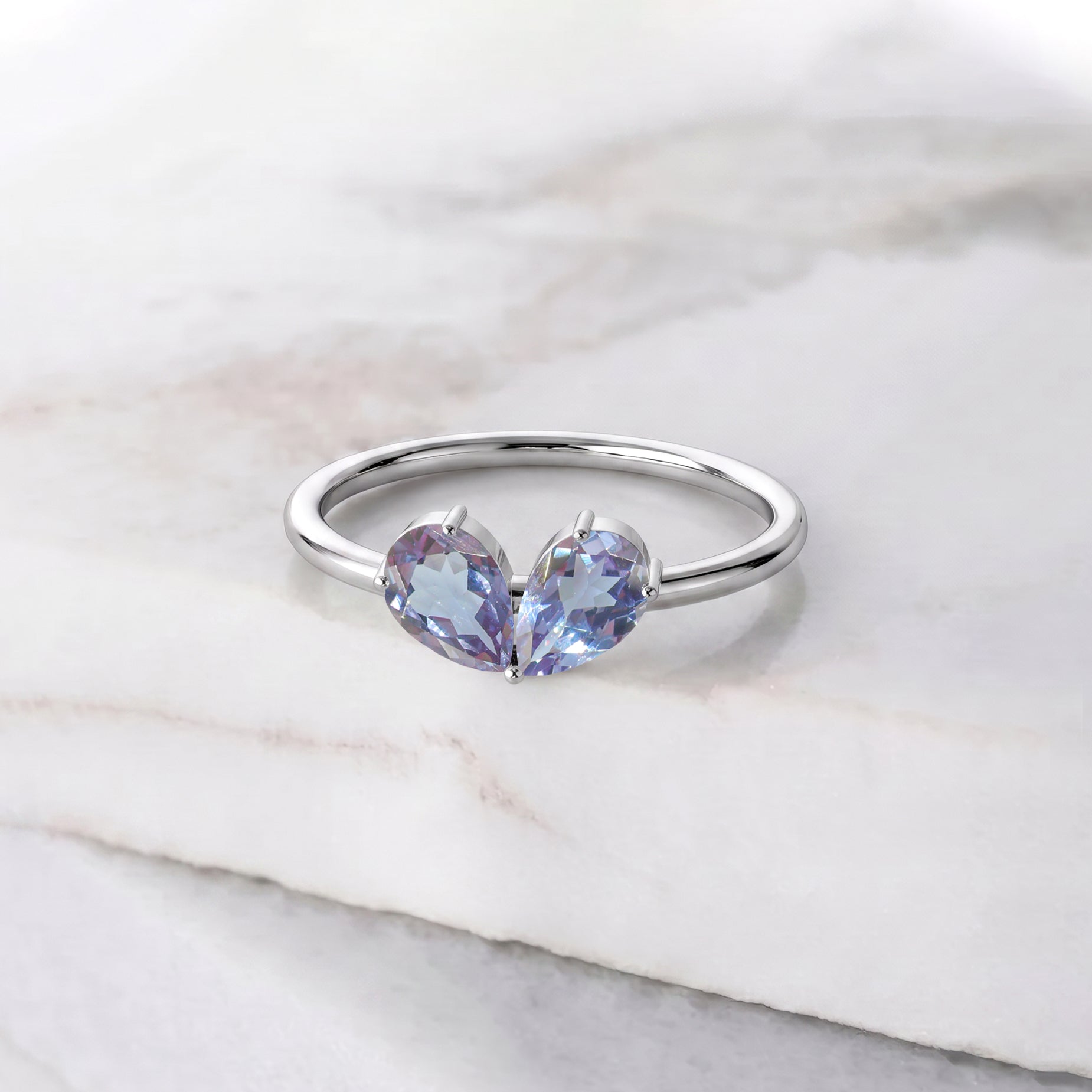 Vintage Alexandrite Pear Engagement Ring in Handcrafted Sterling Silver Promise Ring for Women