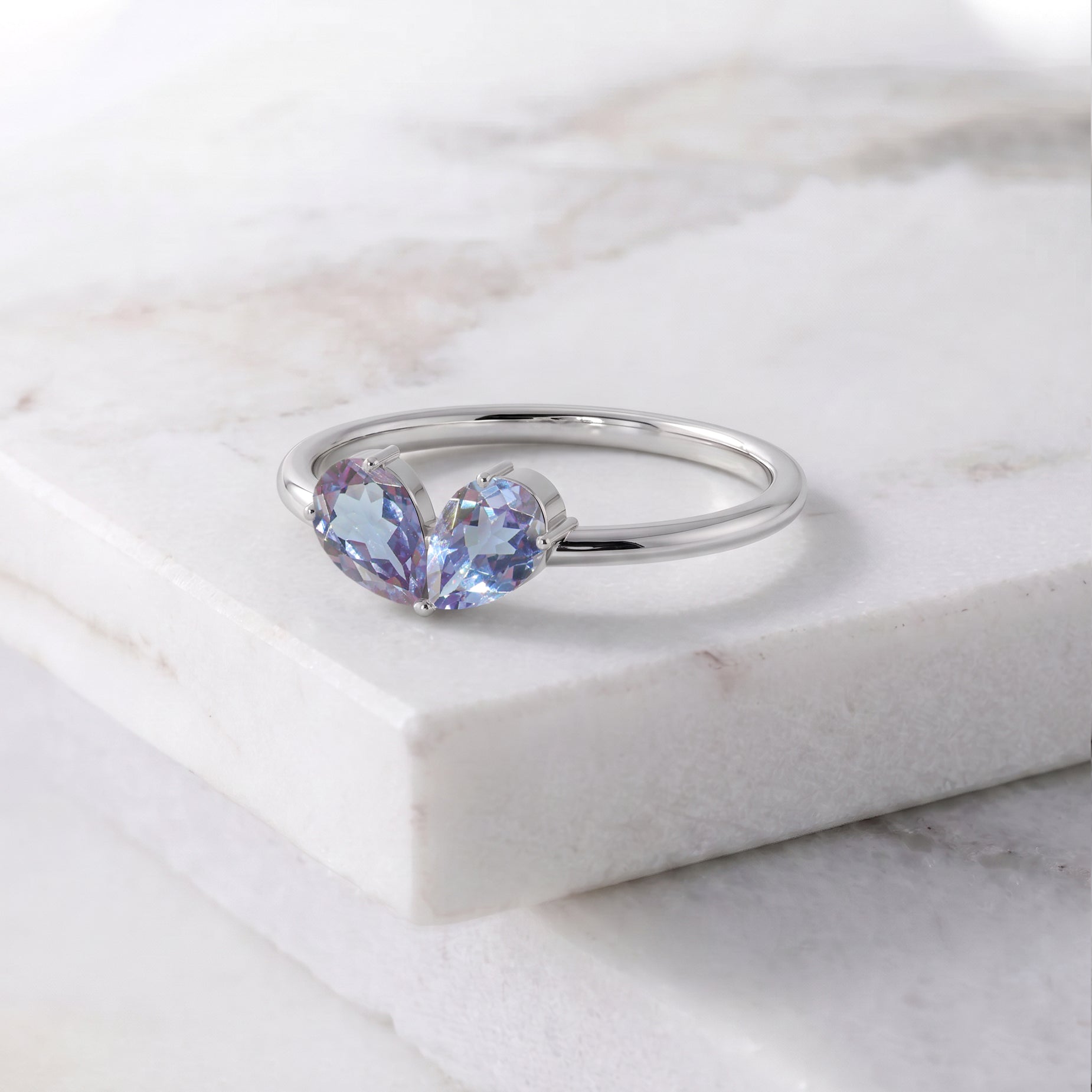 Vintage Alexandrite Pear Engagement Ring in Handcrafted Sterling Silver Promise Ring for Women
