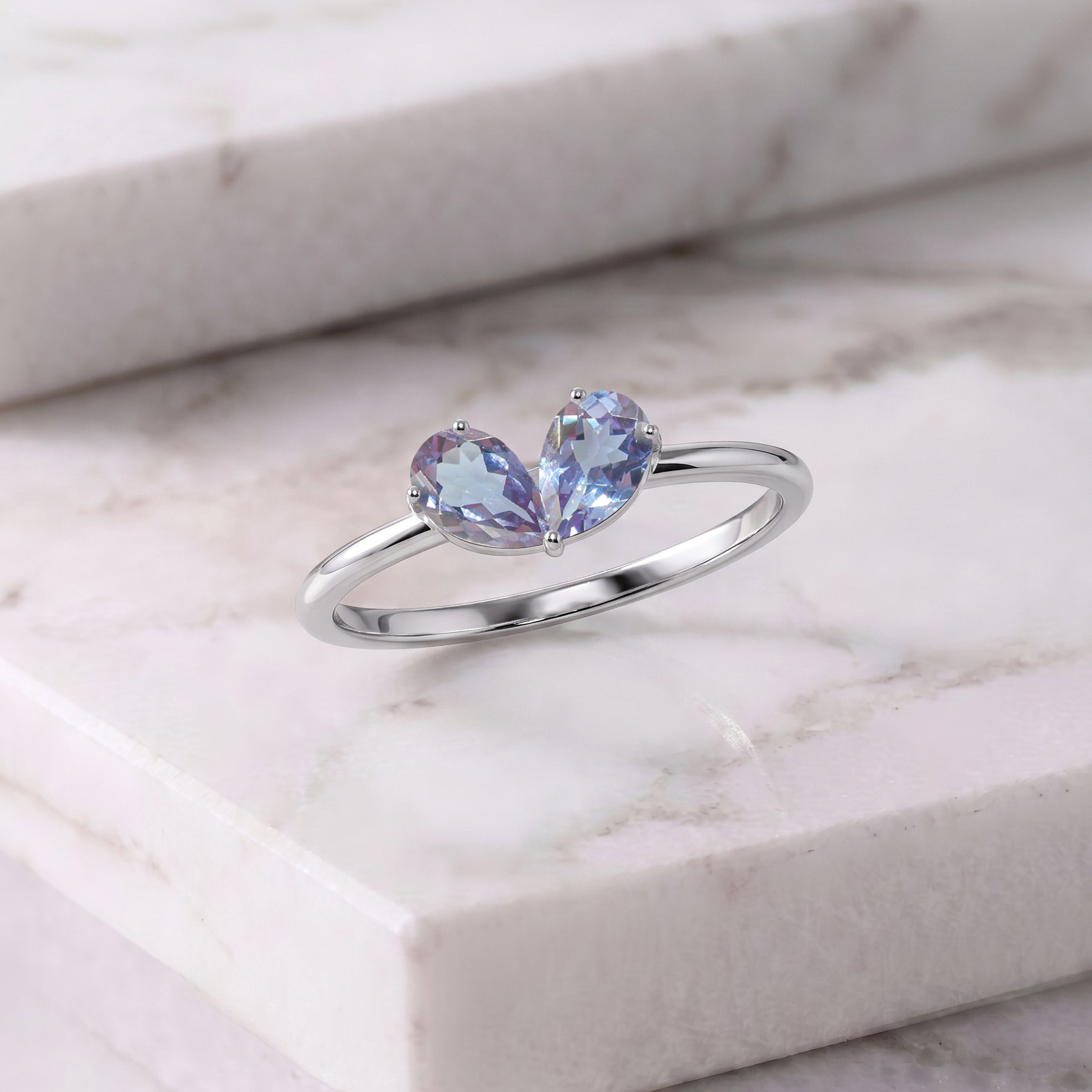 Vintage Alexandrite Pear Engagement Ring in Handcrafted Sterling Silver Promise Ring for Women